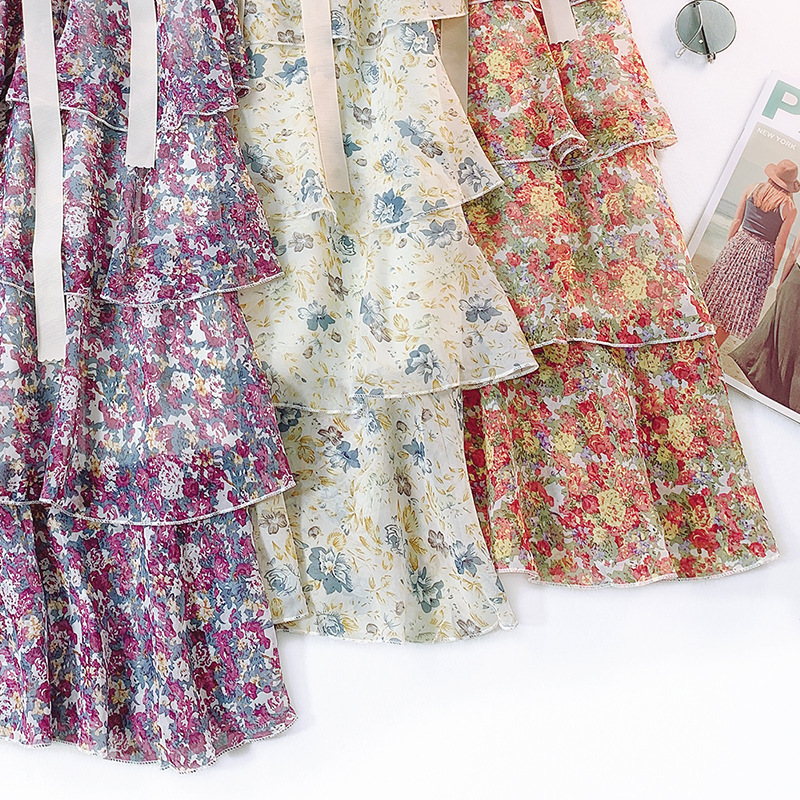 printing flower chiffon skirt