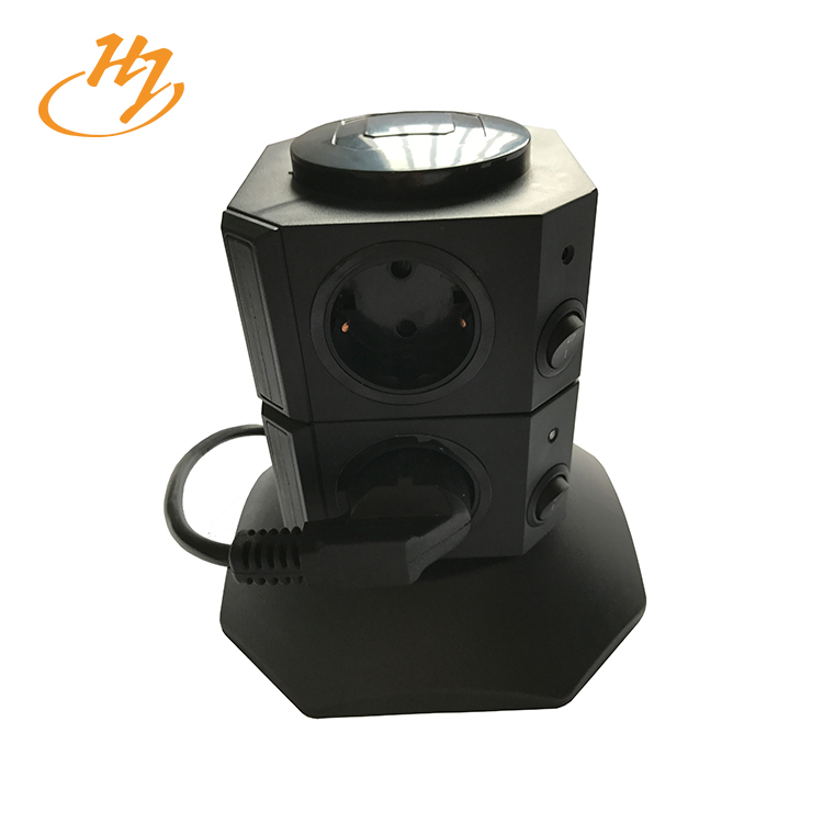 Black 2-USB 2-Layers Tower Extention Socket