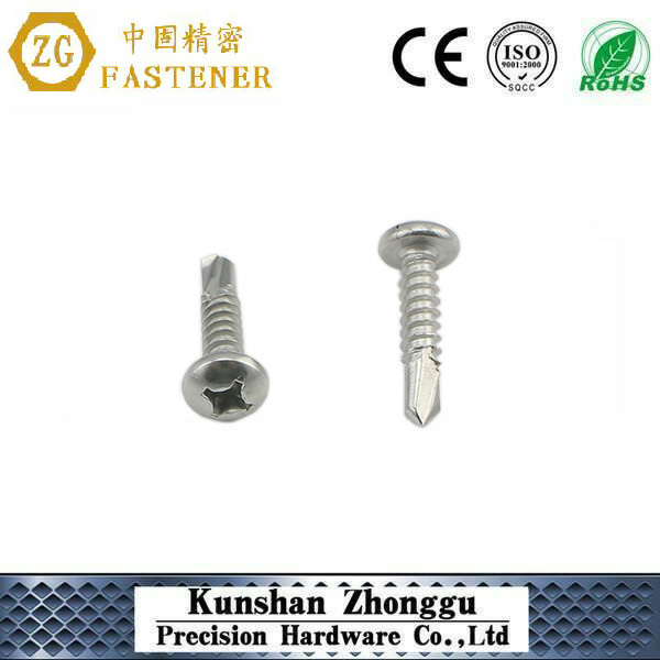 Cross recessed pan head self--drilling screw