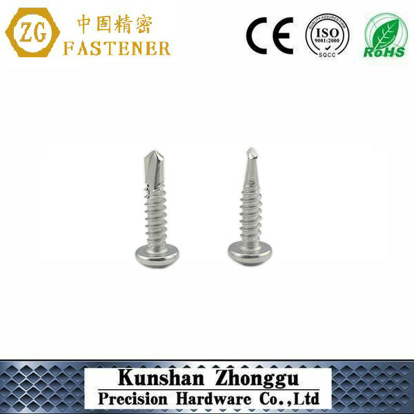 Cross recessed pan head self--drilling screw