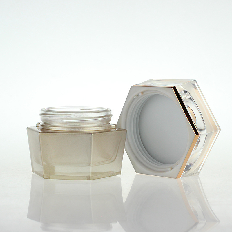 Golden glass Hexagon cosmetic Spray Bottle and jars 