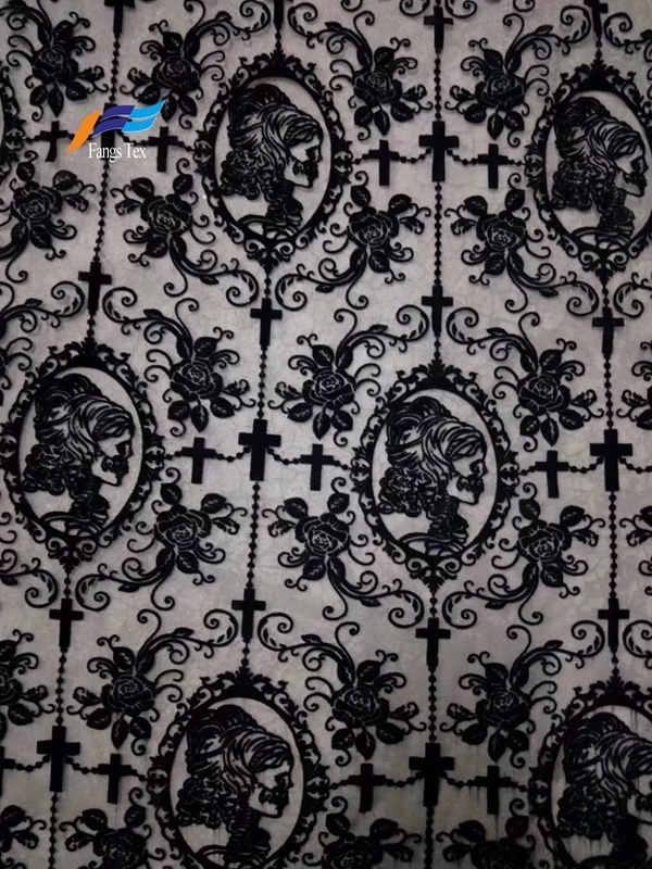 100% Polyester Flocking Flocked Woven Voile Abaya Fabric 5