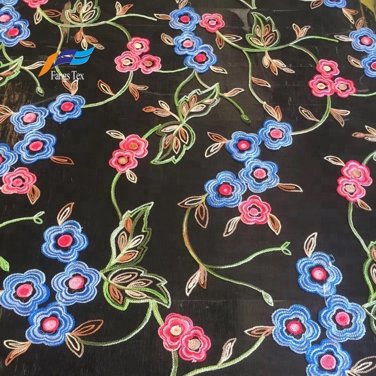 African Tokay Flower Embroidery Women Dress Black Fabric 1