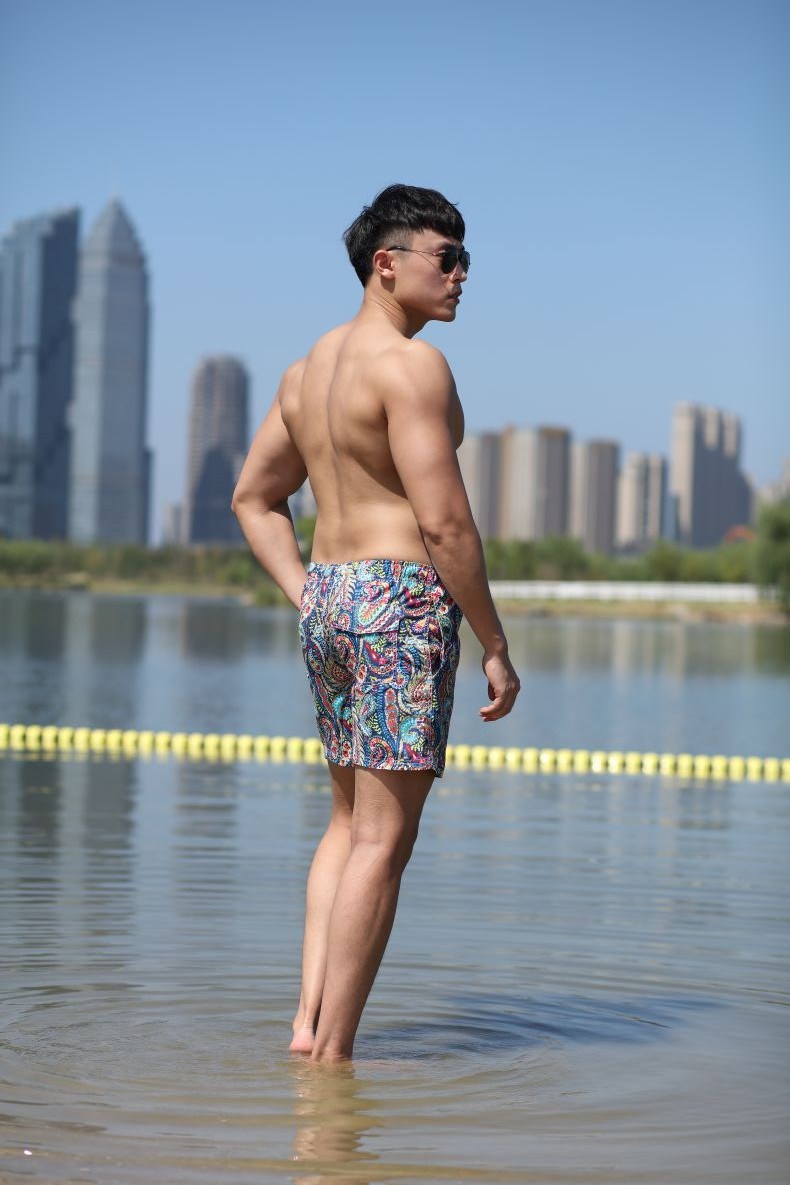 120GSM Microfiber Polyester Coating Digital Print Brief Mesh Lining for Swim Quick Dry Water-Repellent Man's Swimming Short