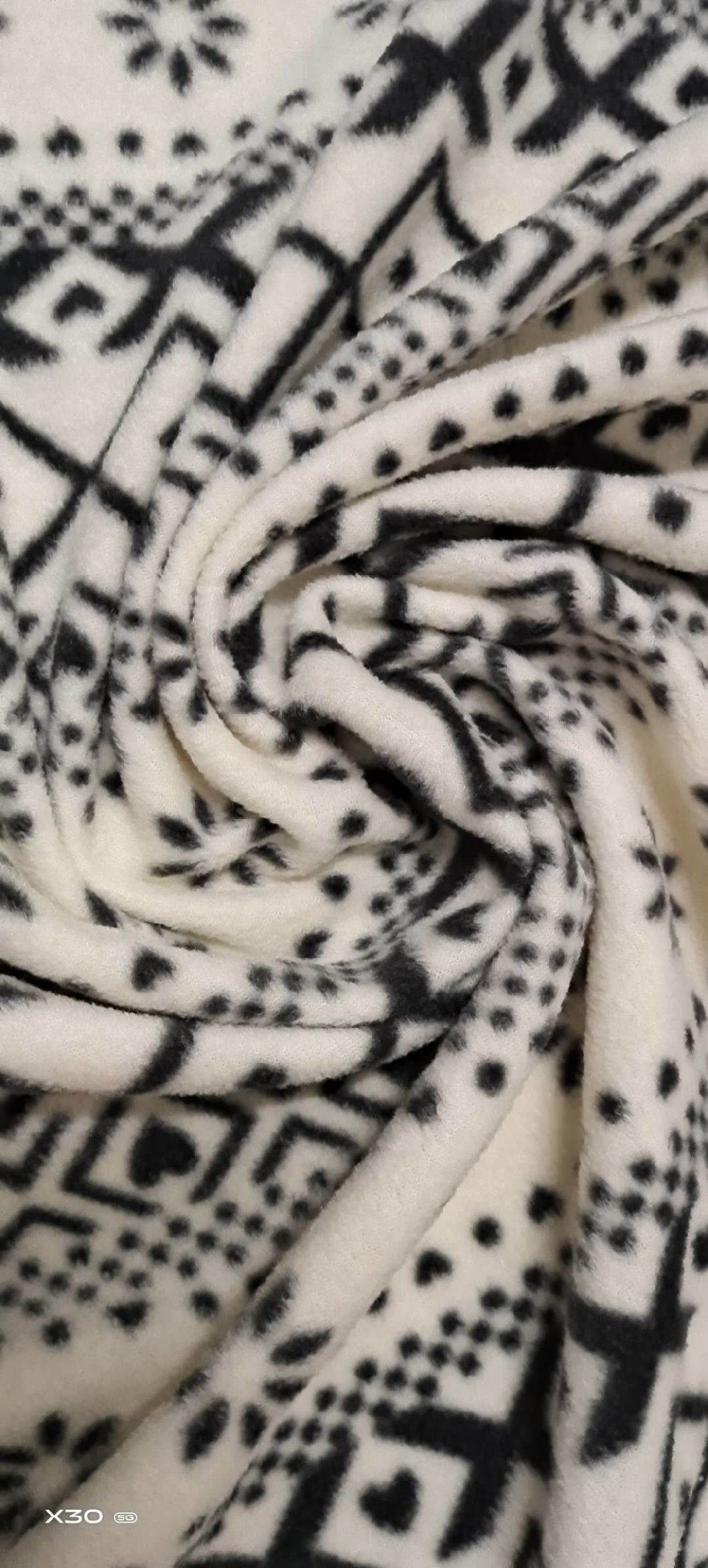 100% Polyester Polar Fleece with Printed FDY150d/96f Double Brush One Side Anti-Apling Fabric