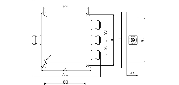 Combinatore / ripartitore di potenza a 3 vie / divisore di potenza, connettore N-femmina 698-2700MHz