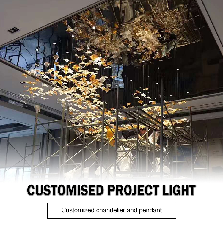 Professional american project customized banquet lobby various glass chandelier pendant light