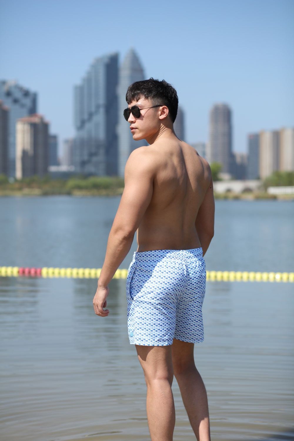 120GSM Microfiber Polyester Coating Digital Print Brief Mesh Lining for Swim Quick Dry Water Repellent Man's Short Short