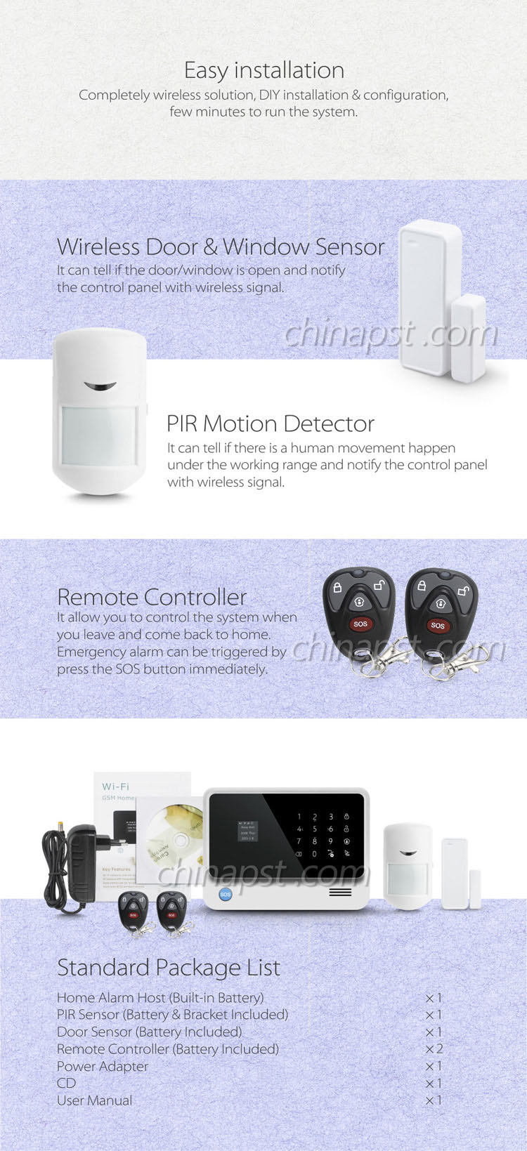 APP Controlled Auto Dial Home Security GSM WiFi Alarm (PST-G90B)