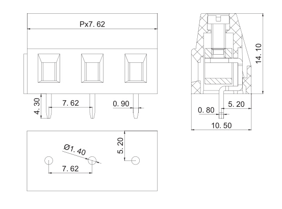 7.62mm pitch screw terminal block connector