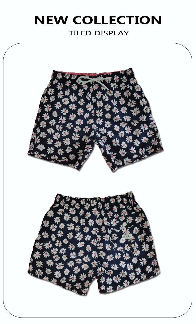 Hilo reciclado Poliéster Calzoncillo con estampado digital Forro de malla Shorts de baño para hombre Repelente al agua de secado rápido