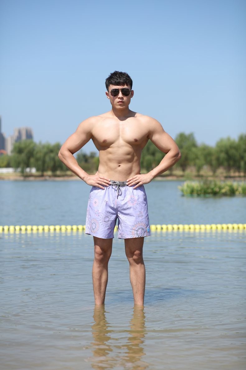 160GSM Cotton Polyester Digital Print Full Elastic Waist Brief Lining Beach Short Man's Swimshort