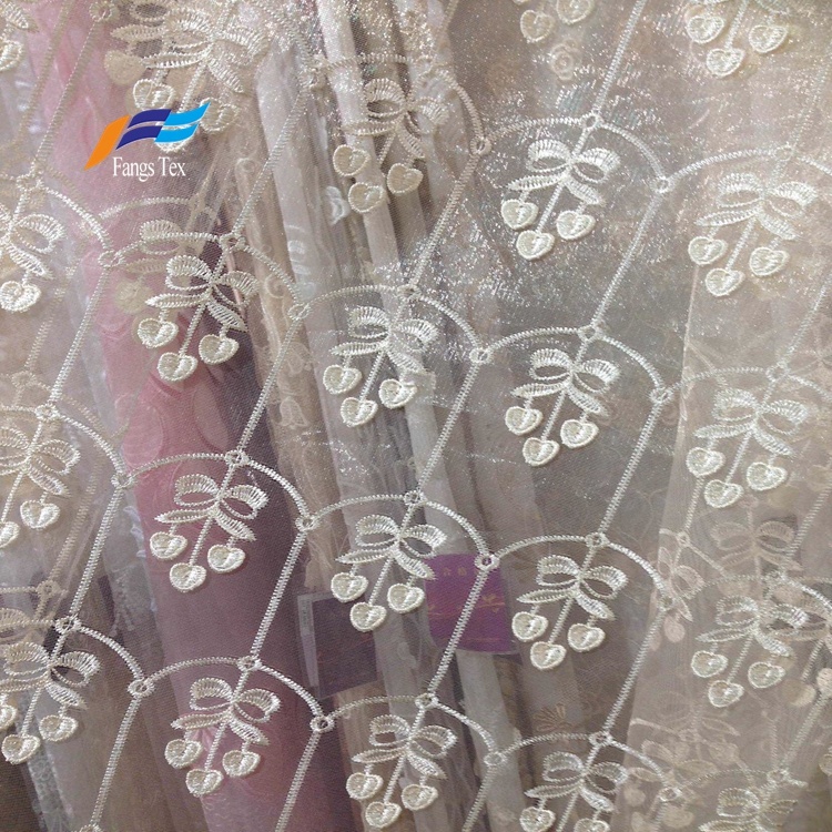 Fancy Embroideted Sheer Voile Window Curtain Fabric 1